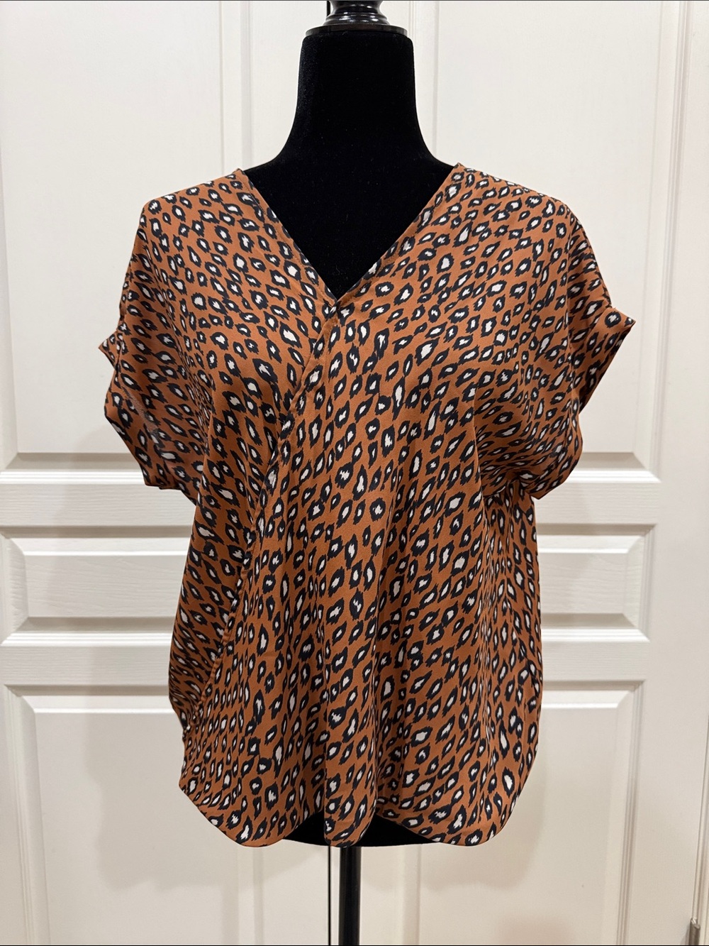 W5 Rust Leopard-Print V-Neck Blouse